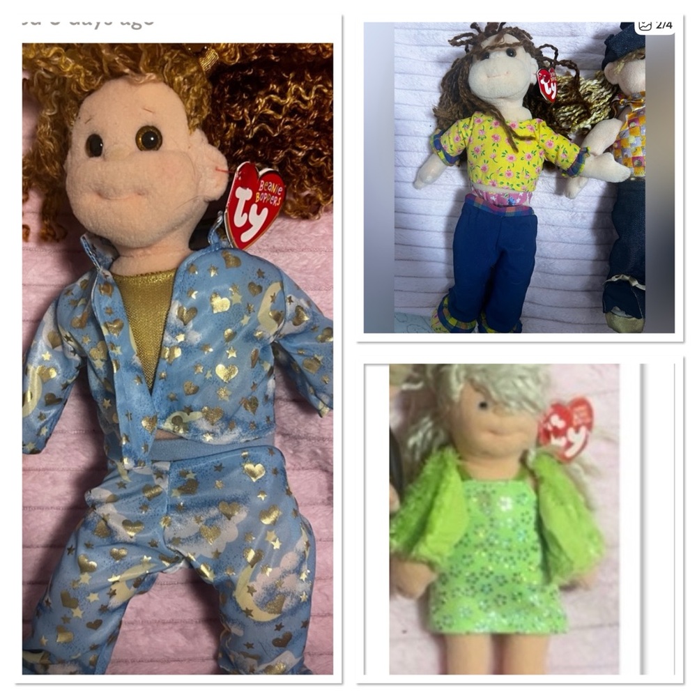 Ty Plush Doll Trio with Blue, Green, and Yellow Outfits